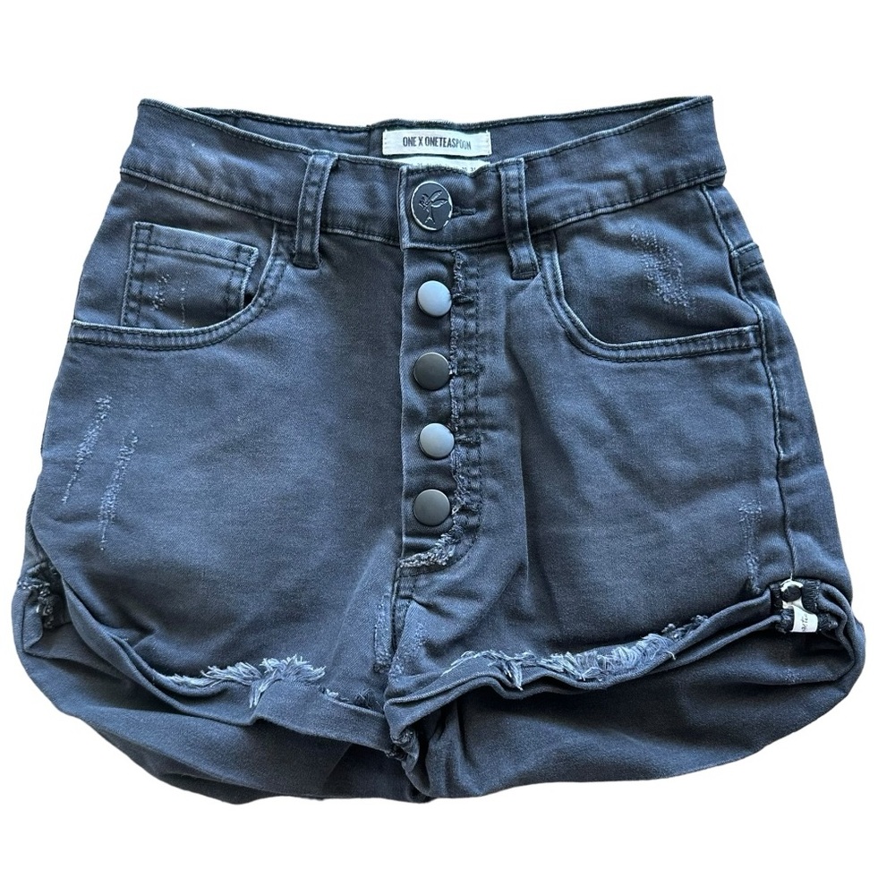 One Teaspoon Black Harlets Distressed Button Fly Shorts Size 22